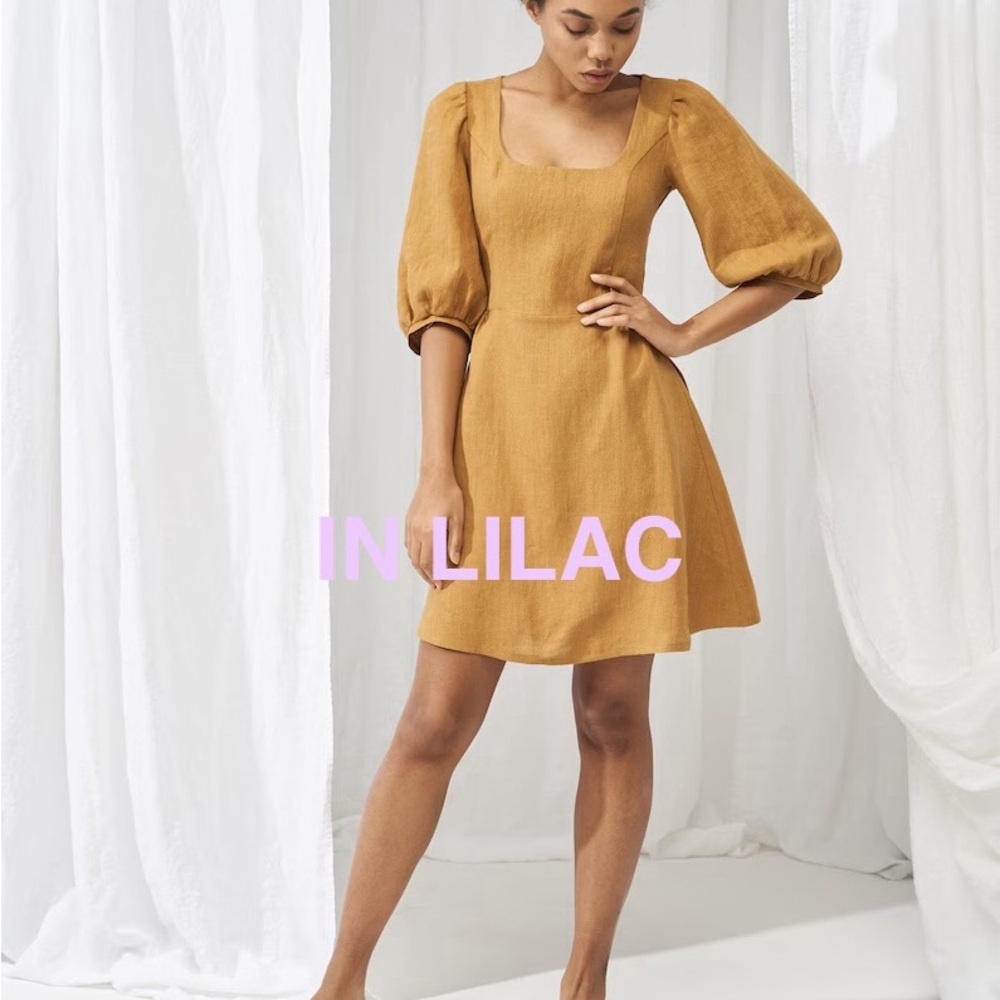 100% Linen Lilac Puff Sleeve Mini Dress 🪻💜✨